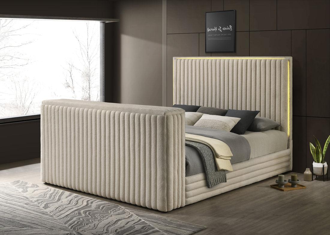 Villa White Uphosltered LED Platform King Bed