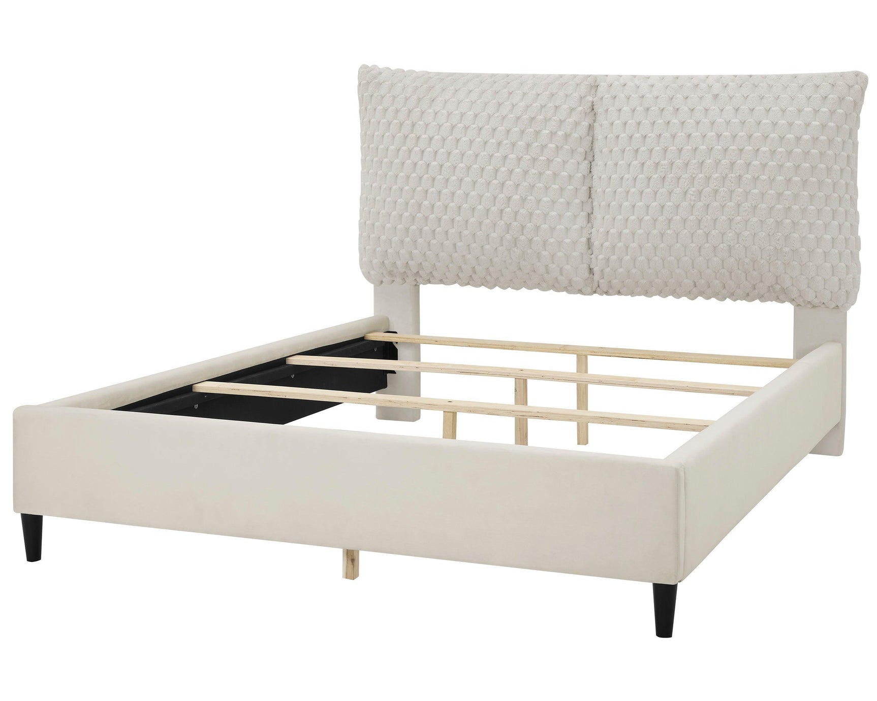 Violet White Modern Solid Wood Velvet Upholstered Queen Bed - Ella Furniture