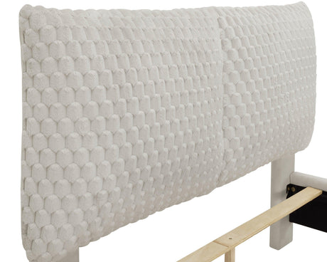 Violet White Modern Solid Wood Velvet Upholstered Queen Bed - Ella Furniture