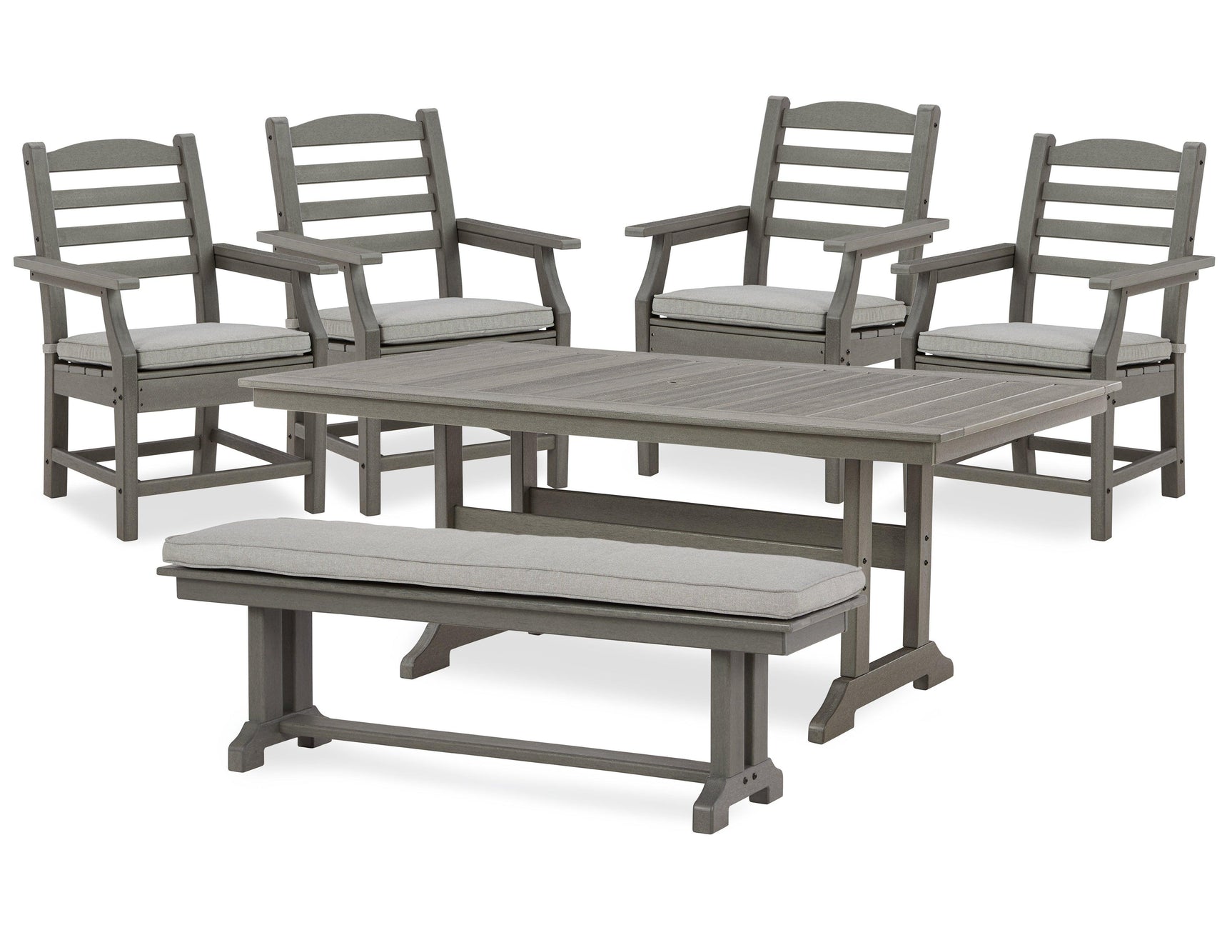 Visola Gray Outdoor Dining Table And 4 Chairs And Bench - Ella Furniture