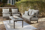 Visola Gray Outdoor Loveseat And 2 Chairs With Coffee Table - Ella Furniture