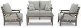 Visola Gray Outdoor Loveseat And 2 Chairs With Coffee Table - Ella Furniture