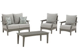 Visola Gray Outdoor Loveseat And 2 Lounge Chairs With Coffee Table - Ella Furniture