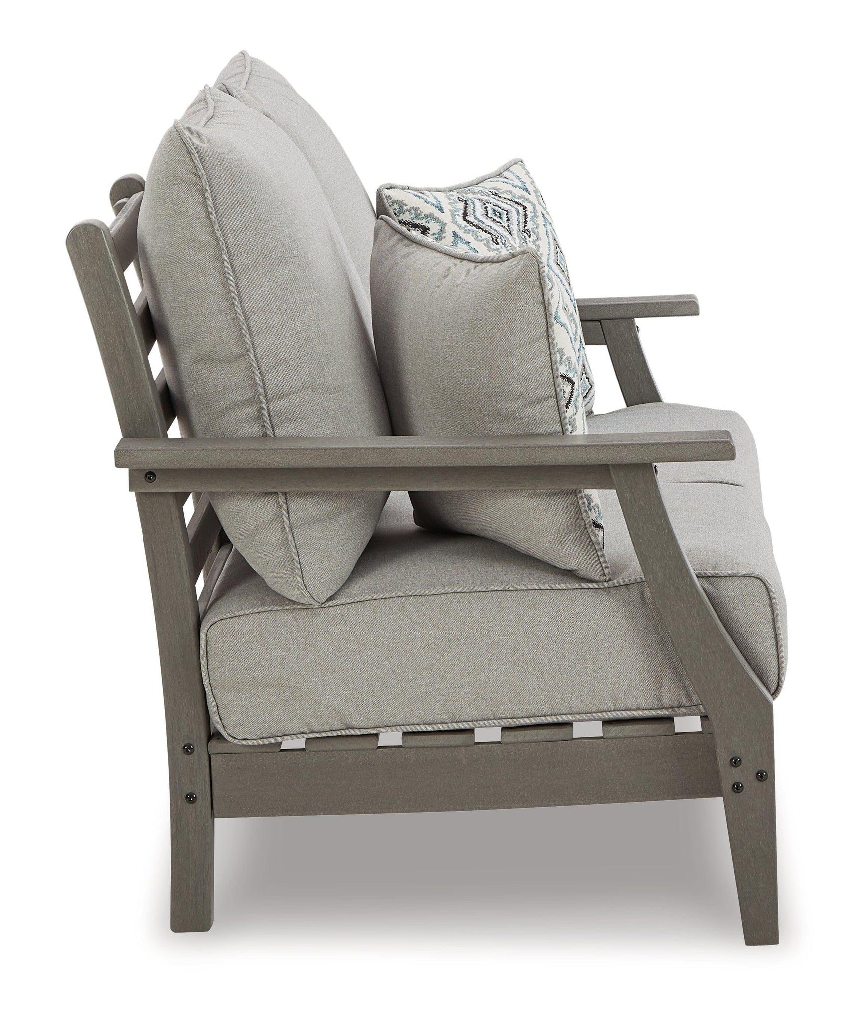 Visola Gray Outdoor Loveseat With Coffee Table - Ella Furniture