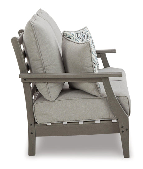 Visola Gray Outdoor Loveseat With Coffee Table - Ella Furniture