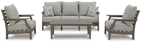 Visola Gray Outdoor Sofa And 2 Chairs With Coffee Table - Ella Furniture