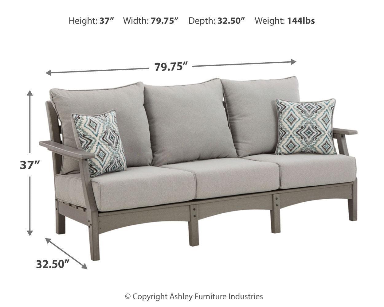 Visola Gray Outdoor Sofa And 2 Lounge Chairs With Coffee Table And 2 End Tables - Ella Furniture