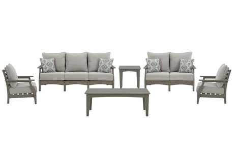 Visola Gray Outdoor Sofa And Loveseat With 2 Lounge Chairs And End Table - Ella Furniture
