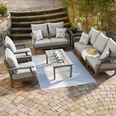 Visola Gray Outdoor Sofa And Loveseat With 2 Lounge Chairs And End Table - Ella Furniture