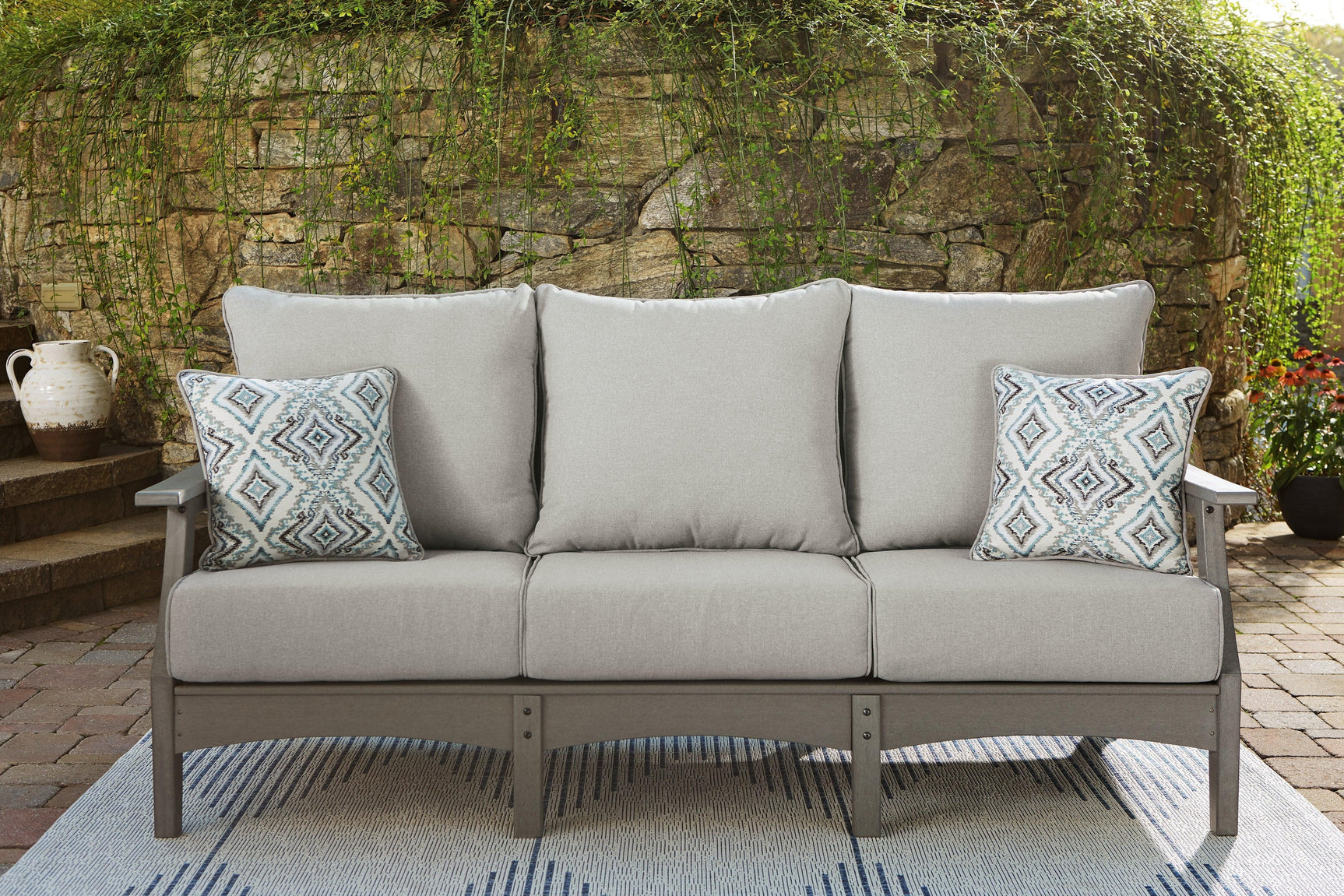 Visola Gray Outdoor Sofa With Coffee Table - Ella Furniture