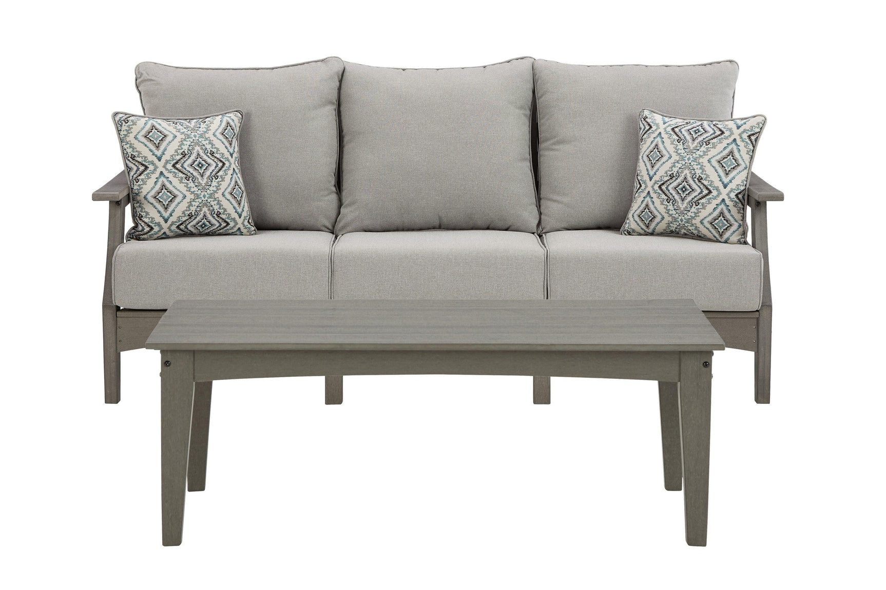 Visola Gray Outdoor Sofa With Coffee Table - Ella Furniture