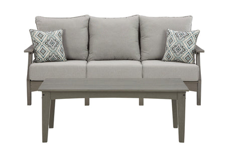 Visola Gray Outdoor Sofa With Coffee Table - Ella Furniture