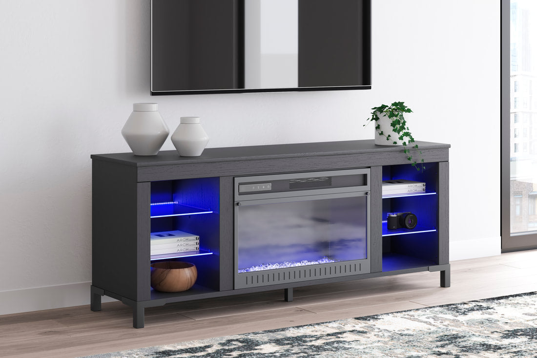 W2721-168 Black TV Stand w Fireplace 59"L LED Lights
