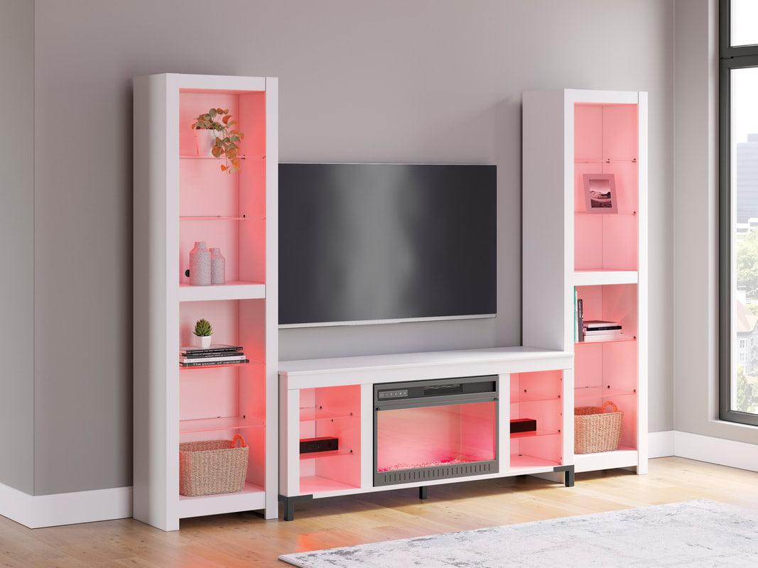 Brollevi White TV Stand 59" w Fireplace LED Lights