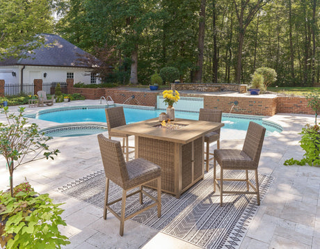 Walton Driftwood Bridge Outdoor Bar Table And 4 Barstools - Ella Furniture