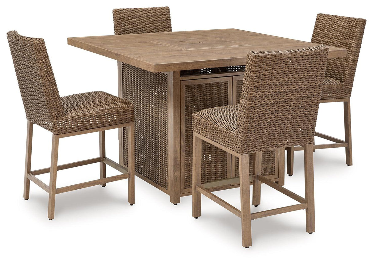 Walton Driftwood Bridge Outdoor Bar Table And 4 Barstools - Ella Furniture