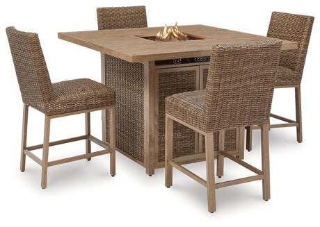 Walton Driftwood Bridge Outdoor Bar Table And 4 Barstools - Ella Furniture