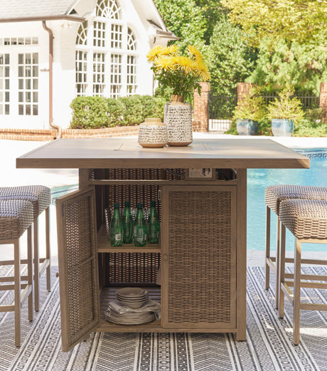 Walton Driftwood Bridge Outdoor Bar Table And 4 Barstools - Ella Furniture