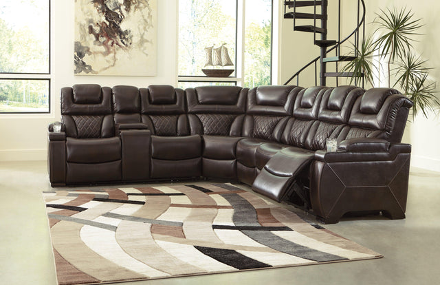 Warnerton Chocolate 3-Piece Sectional With Recliner - Ella Furniture