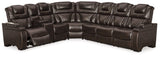 Warnerton Chocolate 3-Piece Sectional With Recliner - Ella Furniture