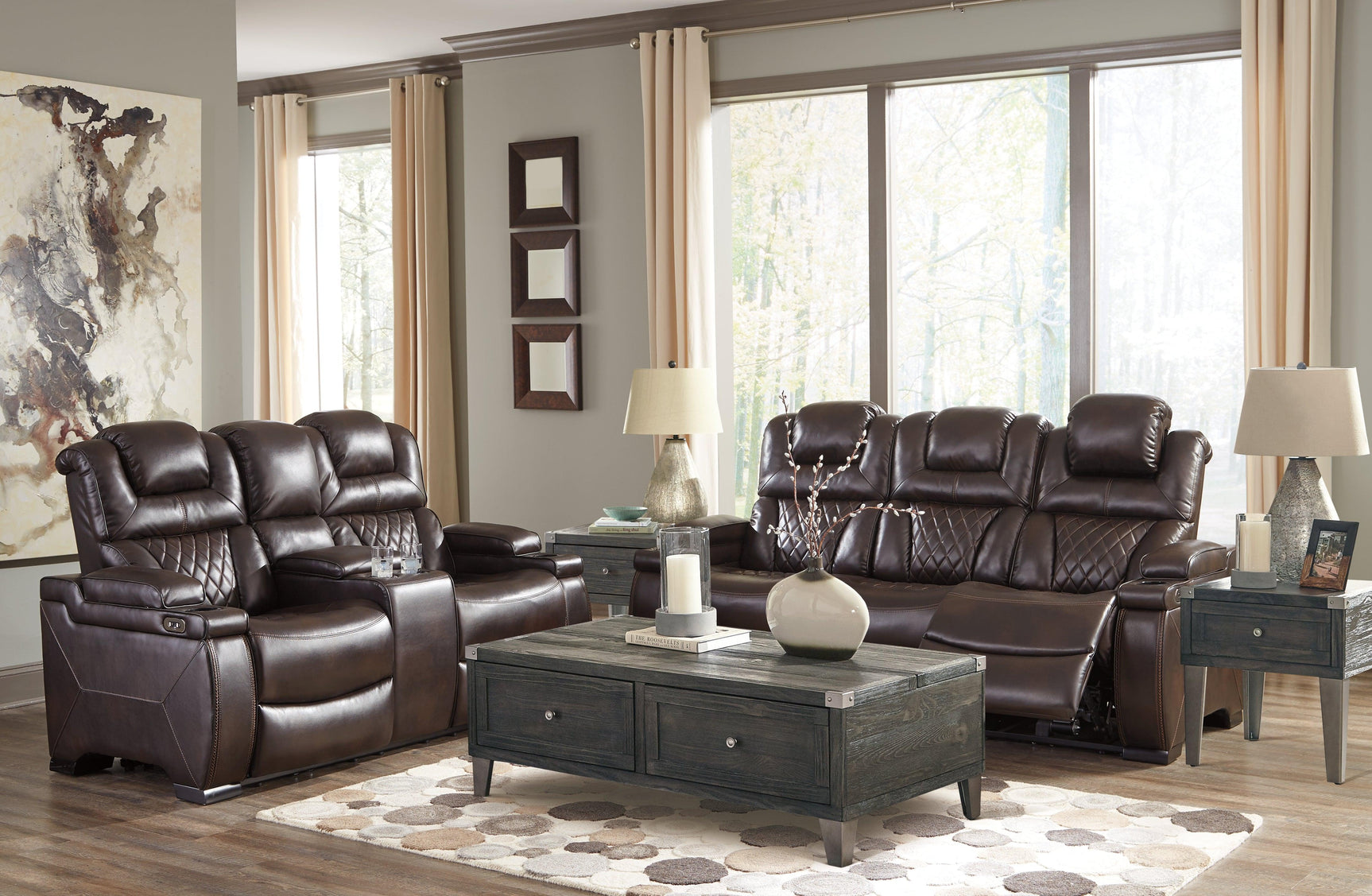 Warnerton Chocolate Sofa And Loveseat - Ella Furniture