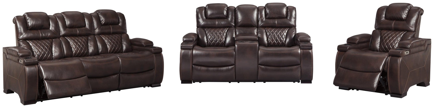 Warnerton Chocolate Sofa, Loveseat And Recliner - Ella Furniture