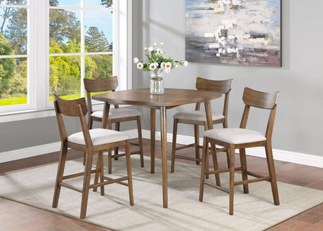 Weldon Brown Finish Rustic Fabric Seat Retro Modern Wood Counter Height Dining Room Set - Ella Furniture