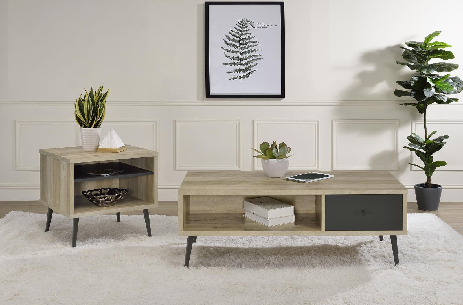Welsh Square Engineered Wood End Table With Shelf Antique Pine And Grey 701037 - Ella Furniture
