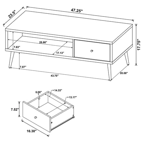 Welsh1-drawer Rectangular Engineered Wood Coffee Table With Storage Shelf Antique Pine And Grey 701038 - Ella Furniture