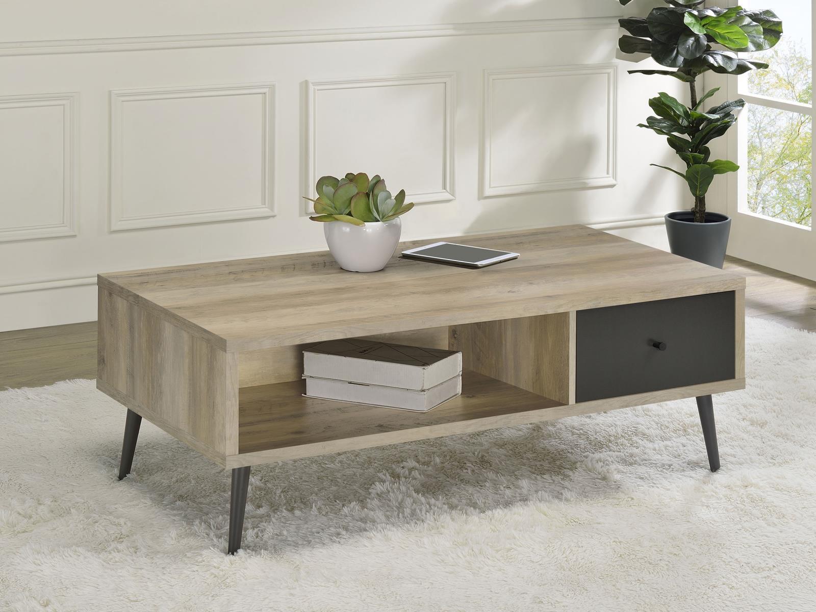 Welsh1-drawer Rectangular Engineered Wood Coffee Table With Storage Shelf Antique Pine And Grey 701038 - Ella Furniture