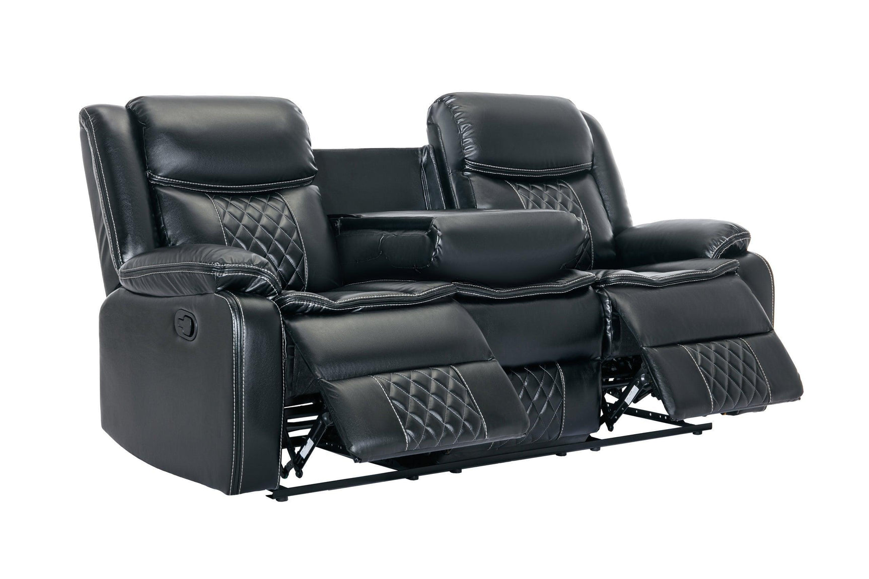 Weston Black Modern Contemporary Solid Wood Faux Leather 3Pc Reclining Living Room Set - Ella Furniture