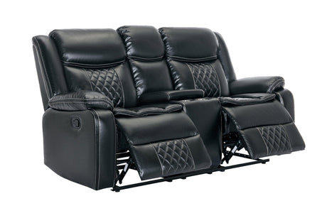 Weston Black Modern Contemporary Solid Wood Faux Leather 3Pc Reclining Living Room Set - Ella Furniture