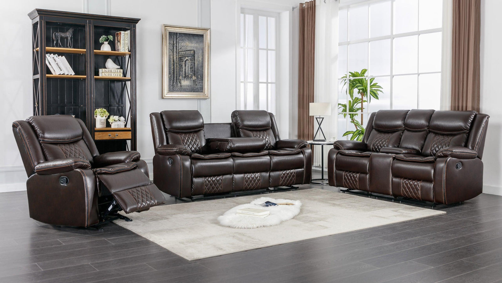 Weston Espresso Modern Contemporary Solid Wood Faux Leather 3Pc Reclining Living Room Set - Ella Furniture