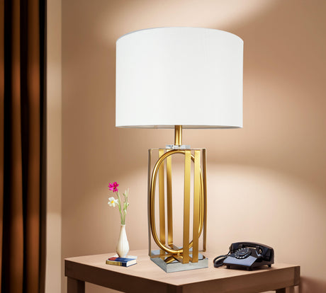 White/Gold Metal Textured Ceramic Frame Table Lamp - Ella Furniture