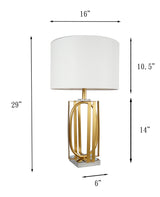 White/Gold Metal Textured Ceramic Frame Table Lamp - Ella Furniture
