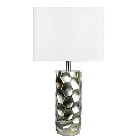 White/Silver Metal Textured Ceramic Frame Table Lamp - Ella Furniture