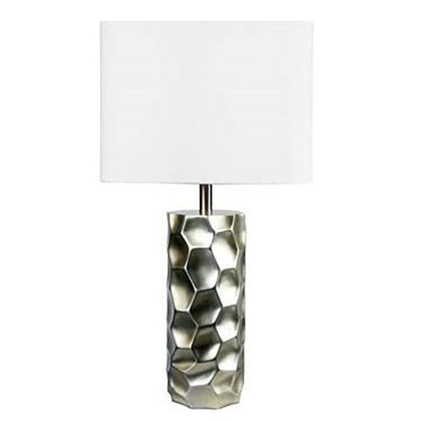 White/Silver Metal Textured Ceramic Frame Table Lamp - Ella Furniture