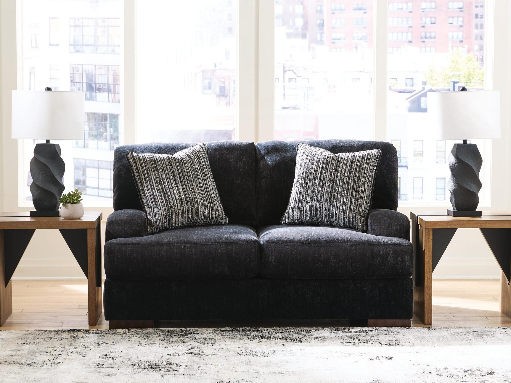Whitmore Manor Black Pearl Chenille,Velvet Loveseat from Ella Furniture