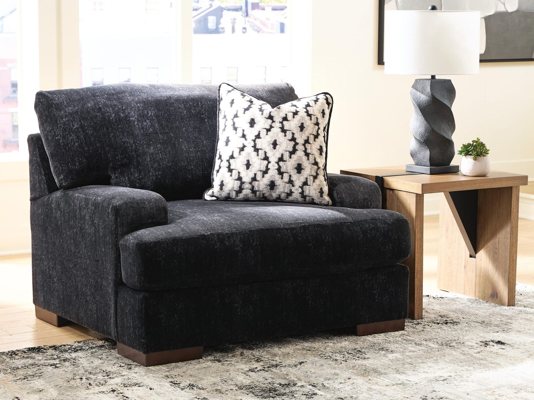 Whitmore Manor Black Pearl Chenille,Velvet Oversized Chair from Ella Furniture