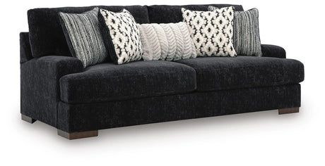 Whitmore Manor Black Pearl Chenille,Velvet Sofa angled view