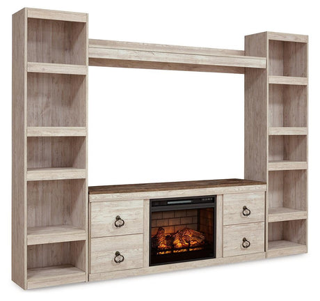 Willowton Whitewash 4-Piece Entertainment Center With Electric Fireplace EW0267W9 - Ella Furniture