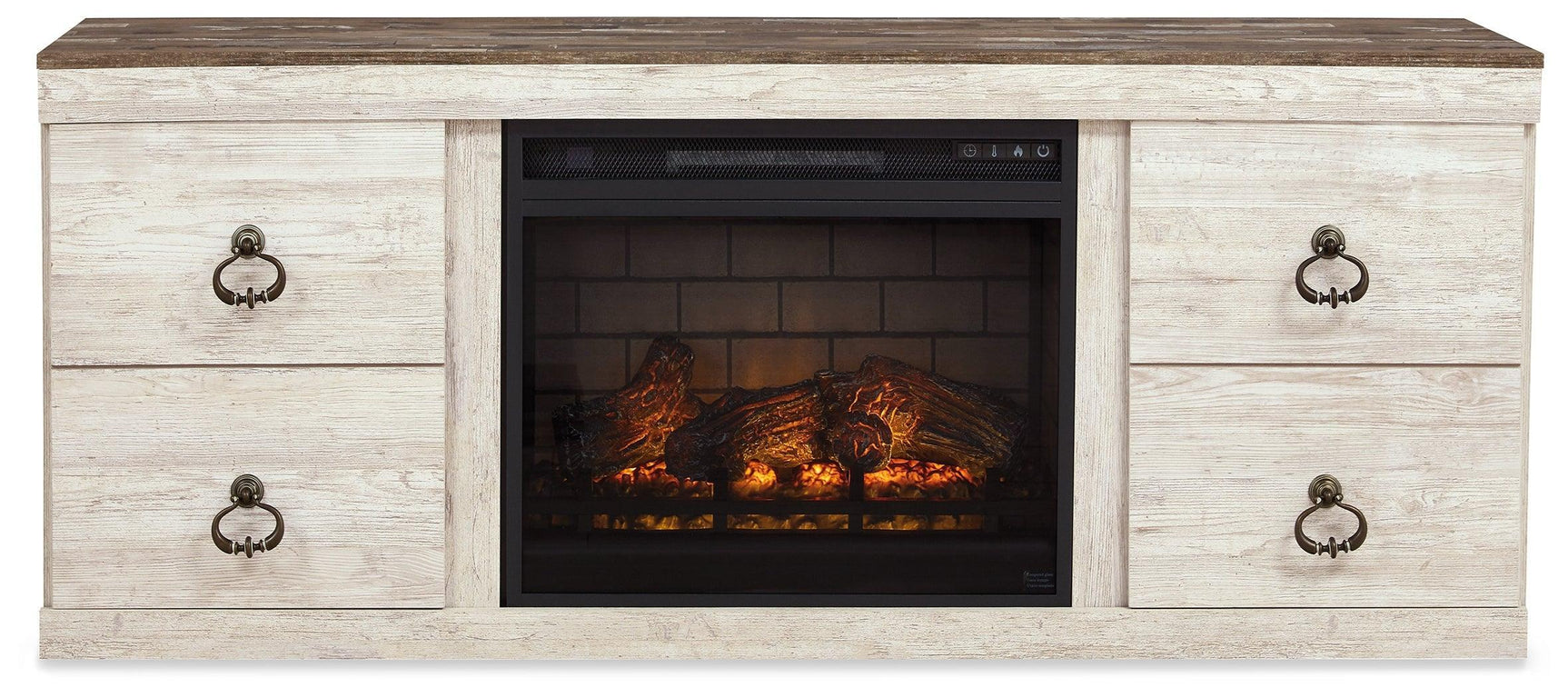 Willowton Whitewash 4-Piece Entertainment Center With Electric Fireplace EW0267W9 - Ella Furniture