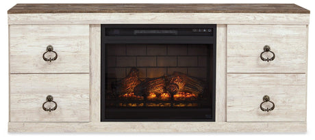 Willowton Whitewash 4-Piece Entertainment Center With Electric Fireplace EW0267W9 - Ella Furniture