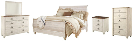 Willowton Whitewash Sleigh Bedroom Set - Ella Furniture