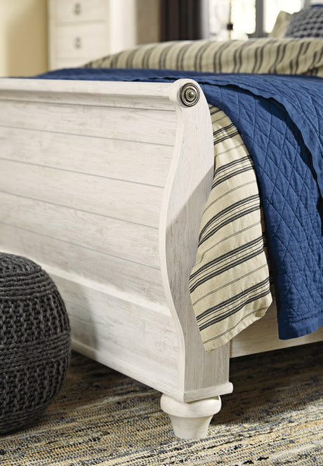 Willowton Whitewash Sleigh Bedroom Set - Ella Furniture