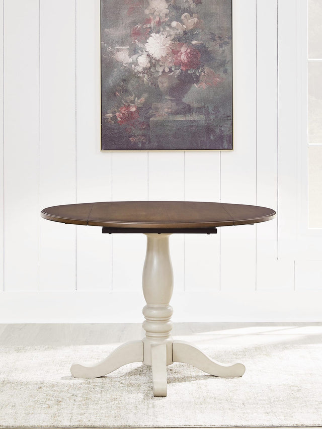 Wirloni Antique White/Brown Dining Drop Leaf Table from Ella Furniture