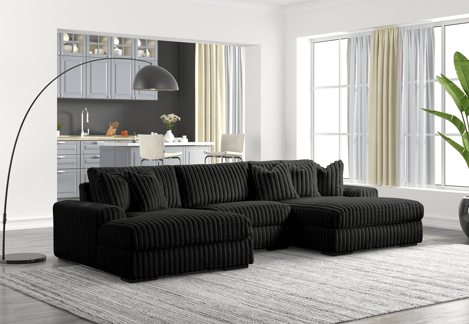 Xl Sunday2 - Black 3Pc Sectional - Ella Furniture
