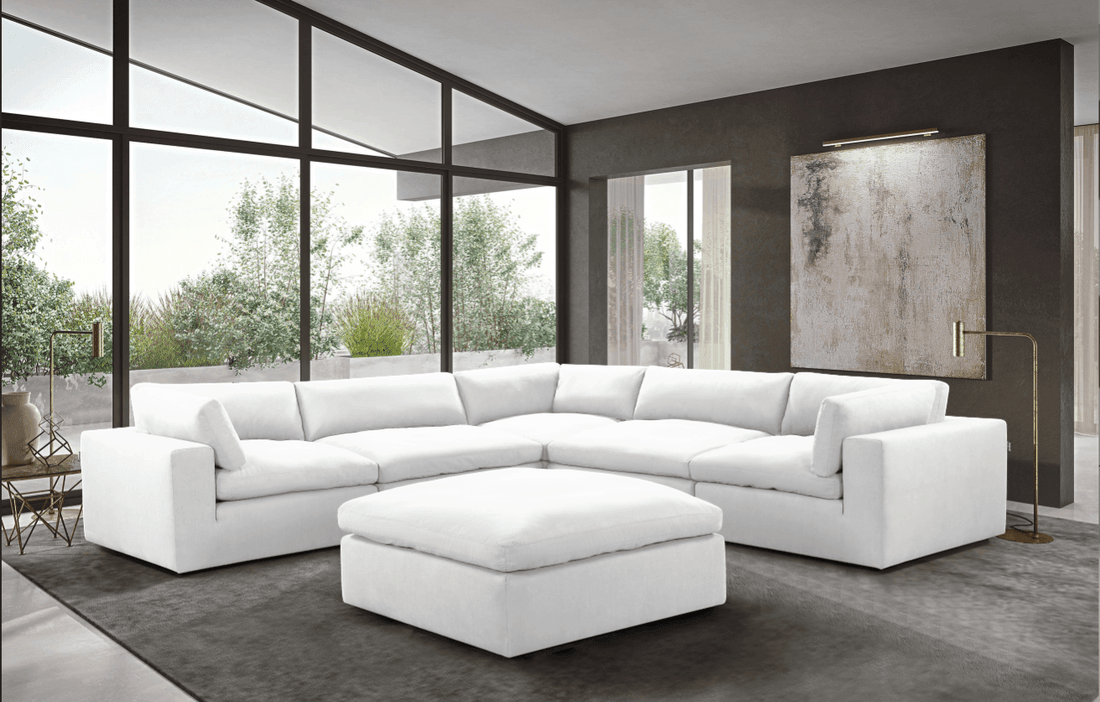 Xl Cloud White Sectional + Ottoman Set - Ella Furniture