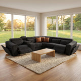 Yash Black Corduroy Reclining 6-Piece Sectional Sofa from Ella Furniture