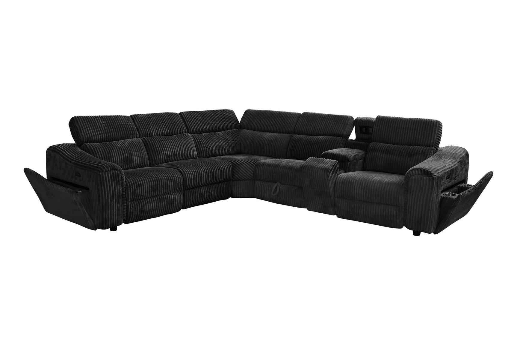 Yash Black Corduroy Reclining 6-Piece Sectional Sofa view 15